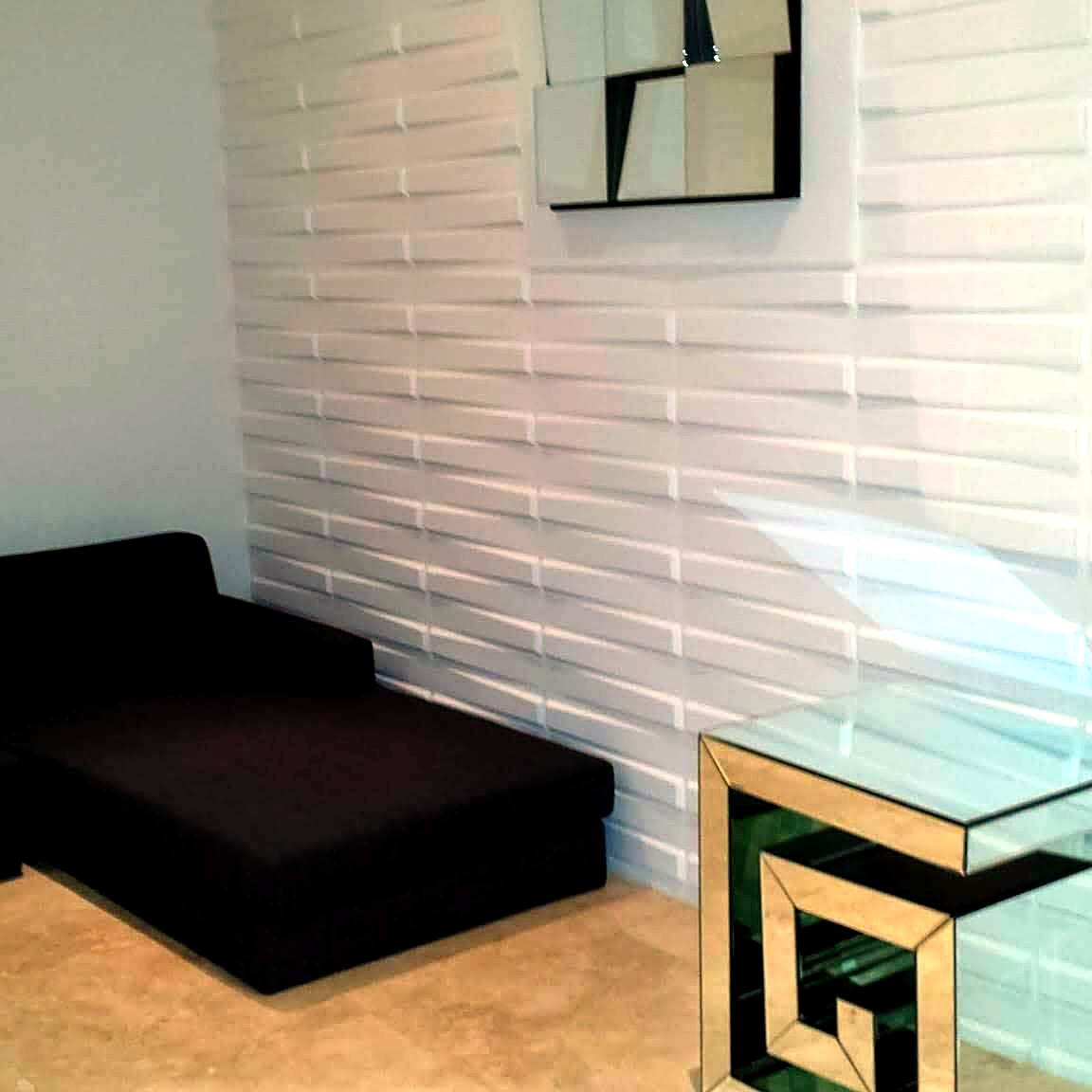 White three-dimensional wall panel installation