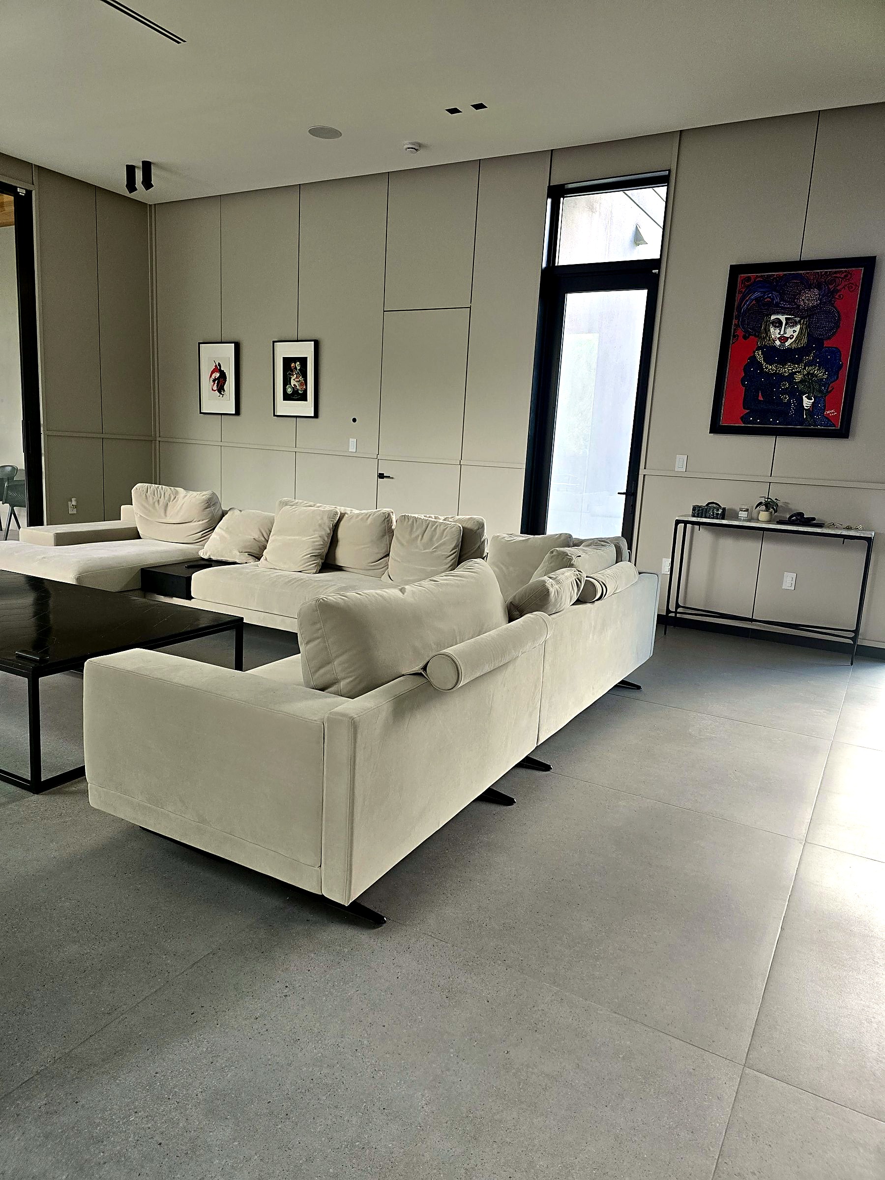 Living room with custom architectural wall panels