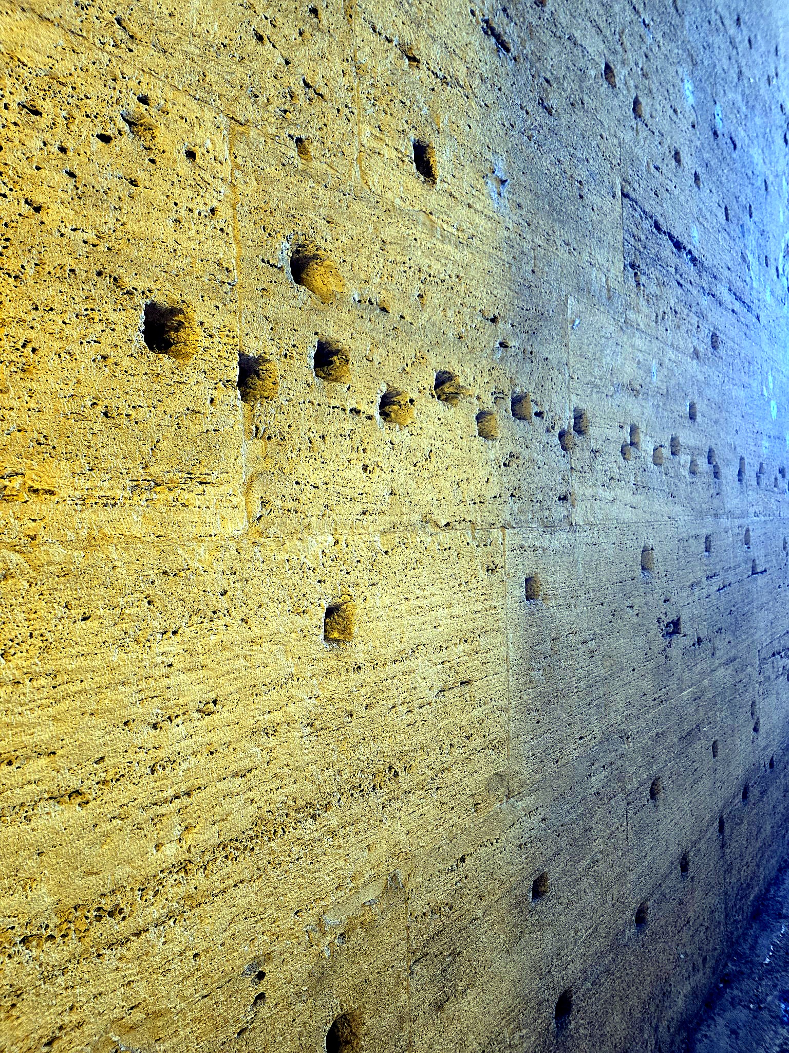 Second close detail showing the movement of the travertine finish